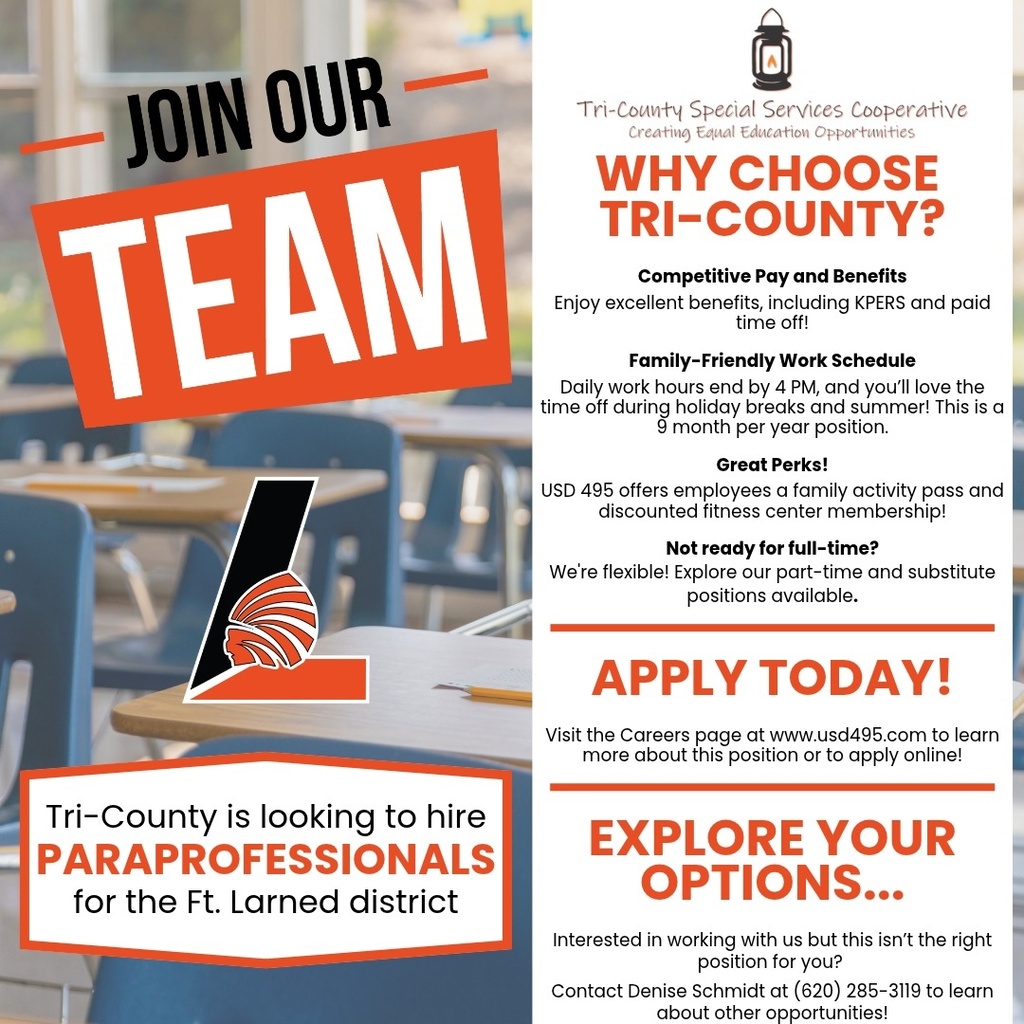 Advertisement poster with "Join Our Team" at top and "Explore Your Options" at bottom. Text describes benefits of working for Tri-County.