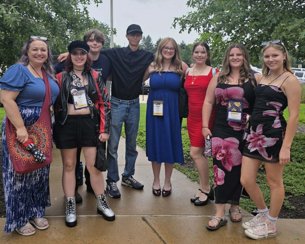 FSHS Thespians attend International Thespian Festival. From L: Angie Bin, Lily Brown, Clark Uttinger, Levi Fairchild, Grace Walker, Gianna Gorman, Junie Fisher, Ava Johnson.