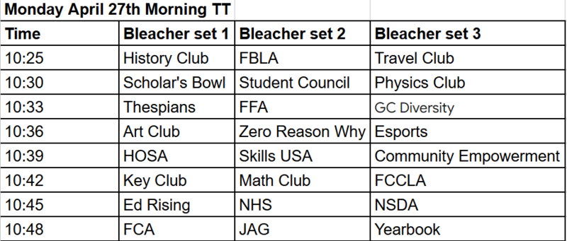 Yearbook Photo Schedule