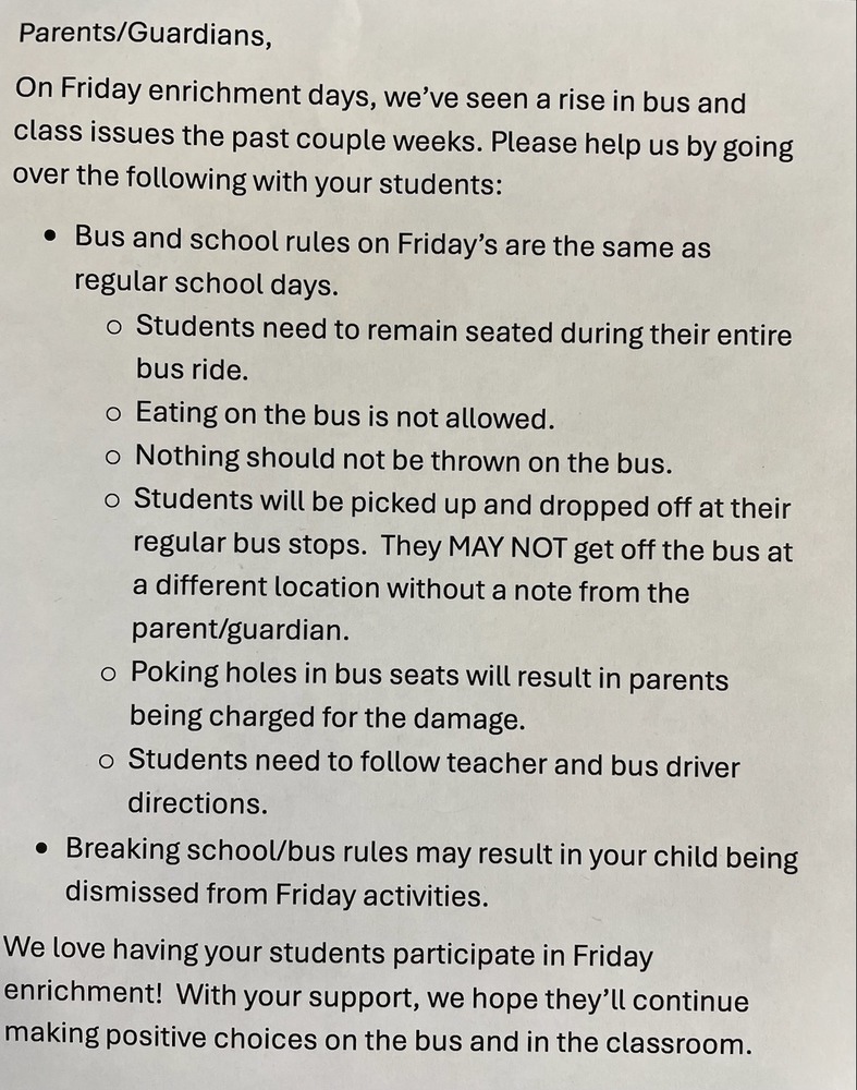 Friday School bus rules