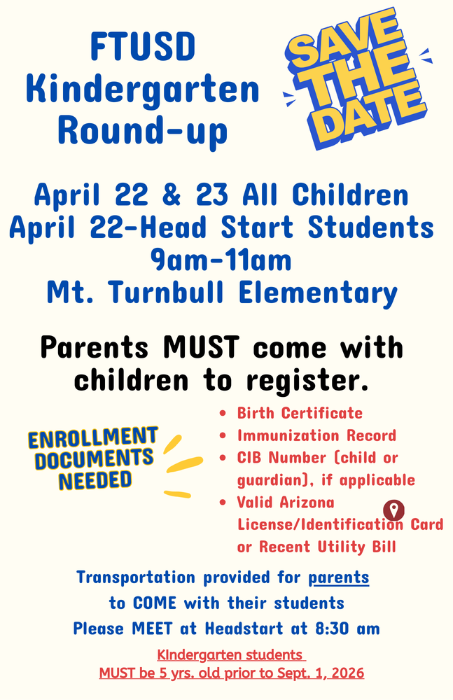 April 22 and 22 Kindergarten Round Up Flyer