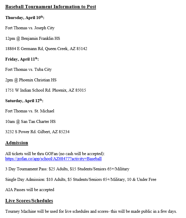 HS Baseball Epic Tourneys Info