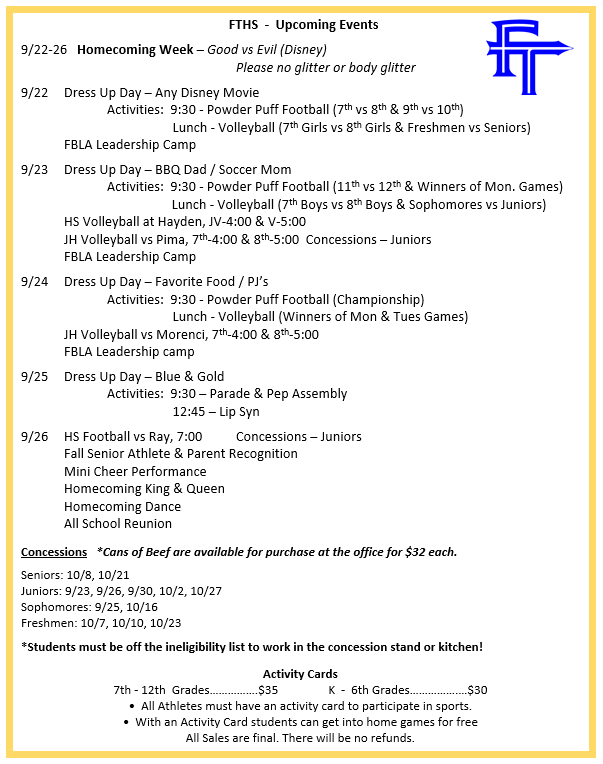 FTHS:  Homecoming week events