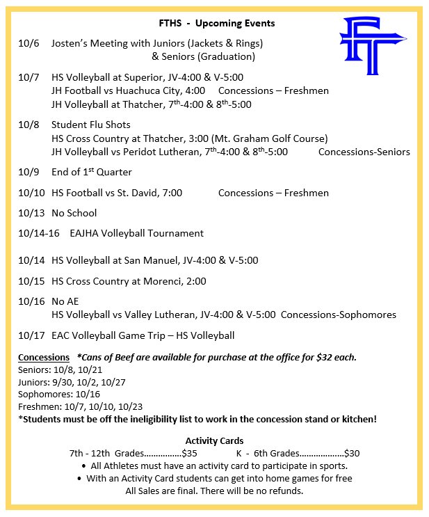 FTHS:  Upcoming events