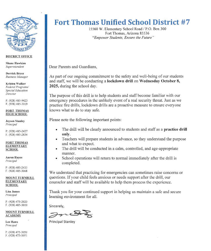 Lockdown drill letter