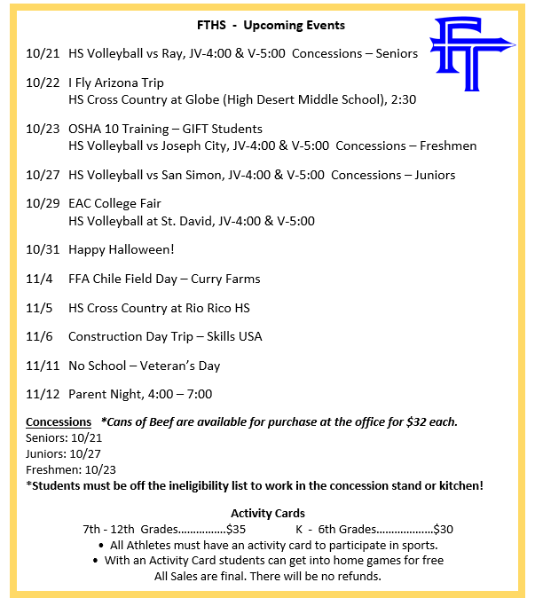 FTHS: Upcoming Events