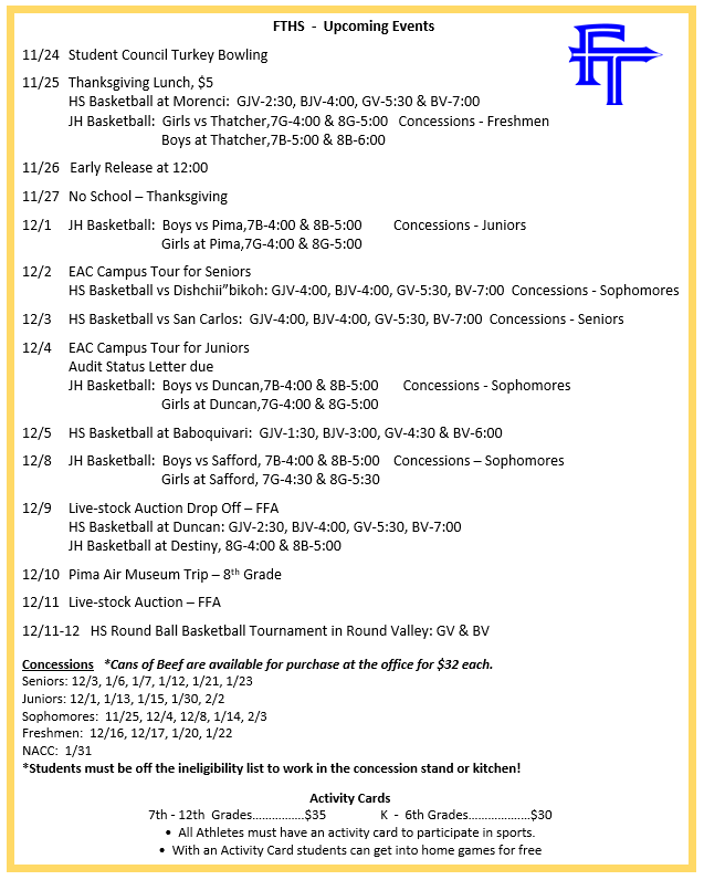FTHS:  Upcoming Events
