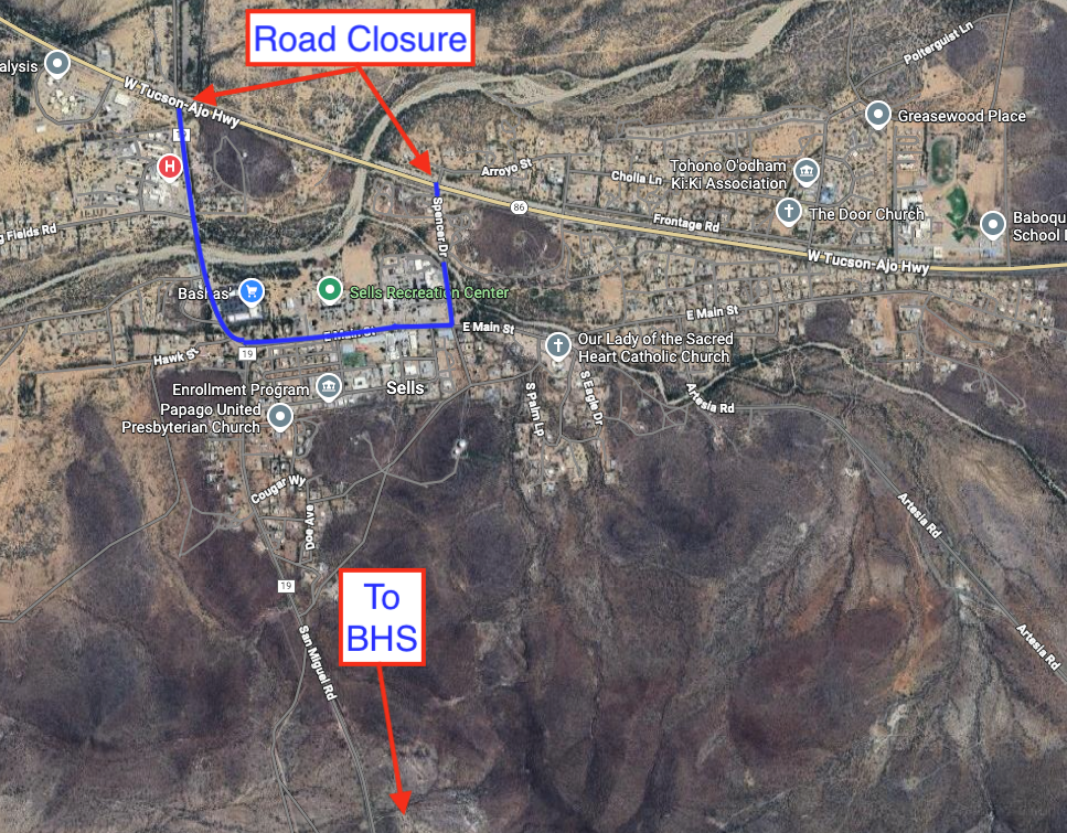 Road Closure in Sells for Babo game