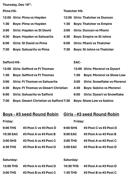 EAC Basketball Tournament December 18th Games