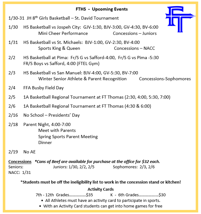 FTHS  Upcoming Events
