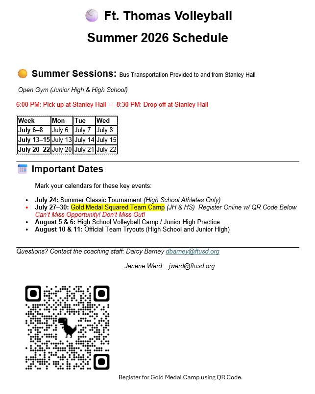 Summer Volleyball Schedule