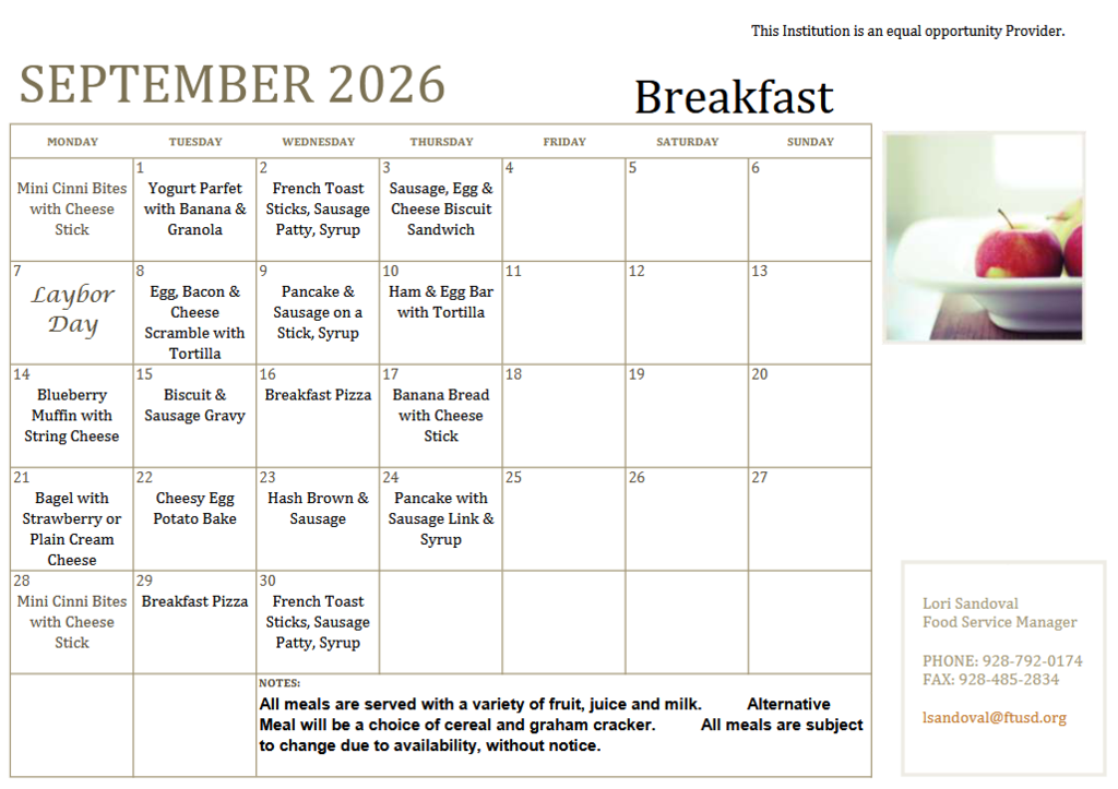 September Breakfast Menu