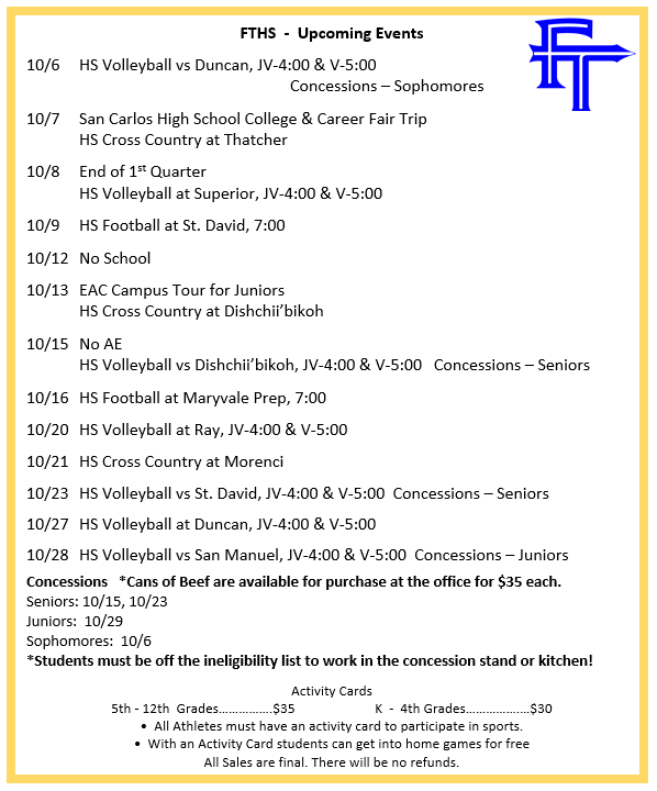 FTHS: upcoming events