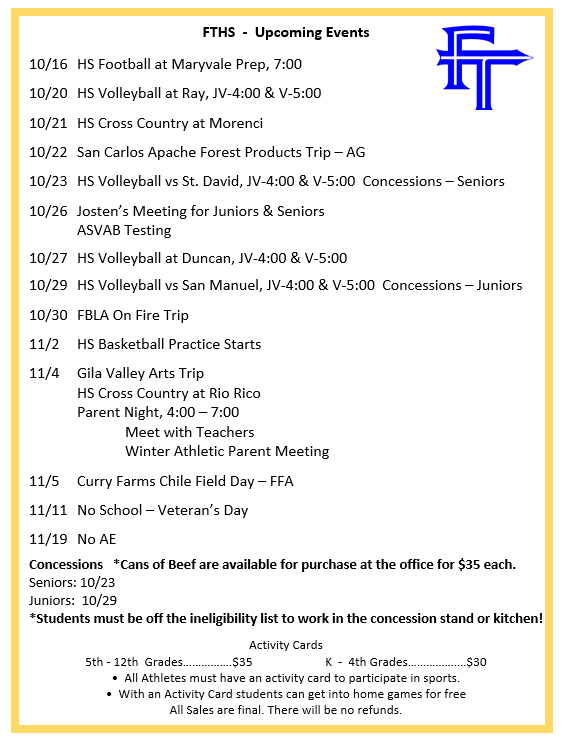 FTHS:  Upcoming Events