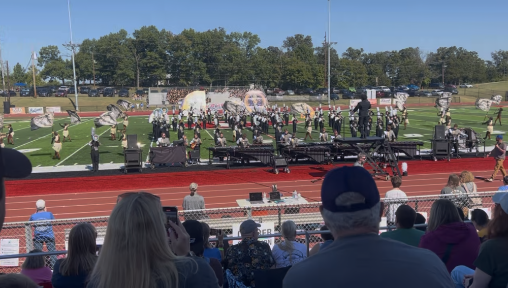Marching band performing at Fox High School
