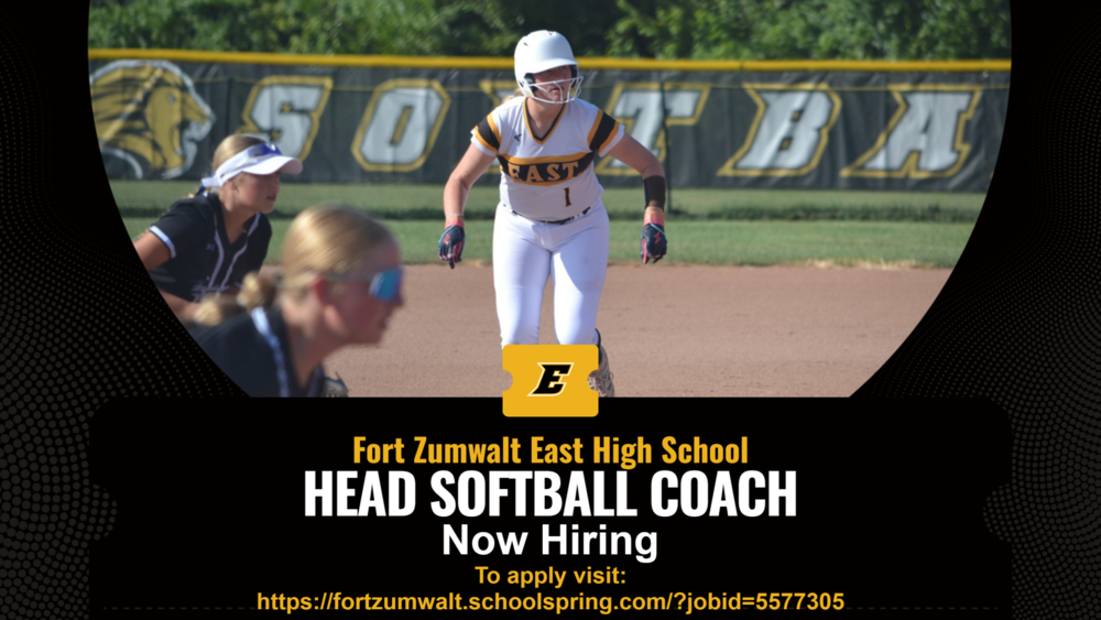 Head Softball Coach Posting Graphic - East High player taking off from second place above the job posting