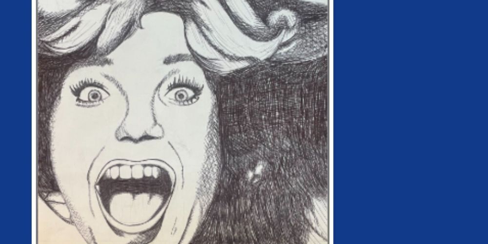 Portrait of an excited woman done in pencil