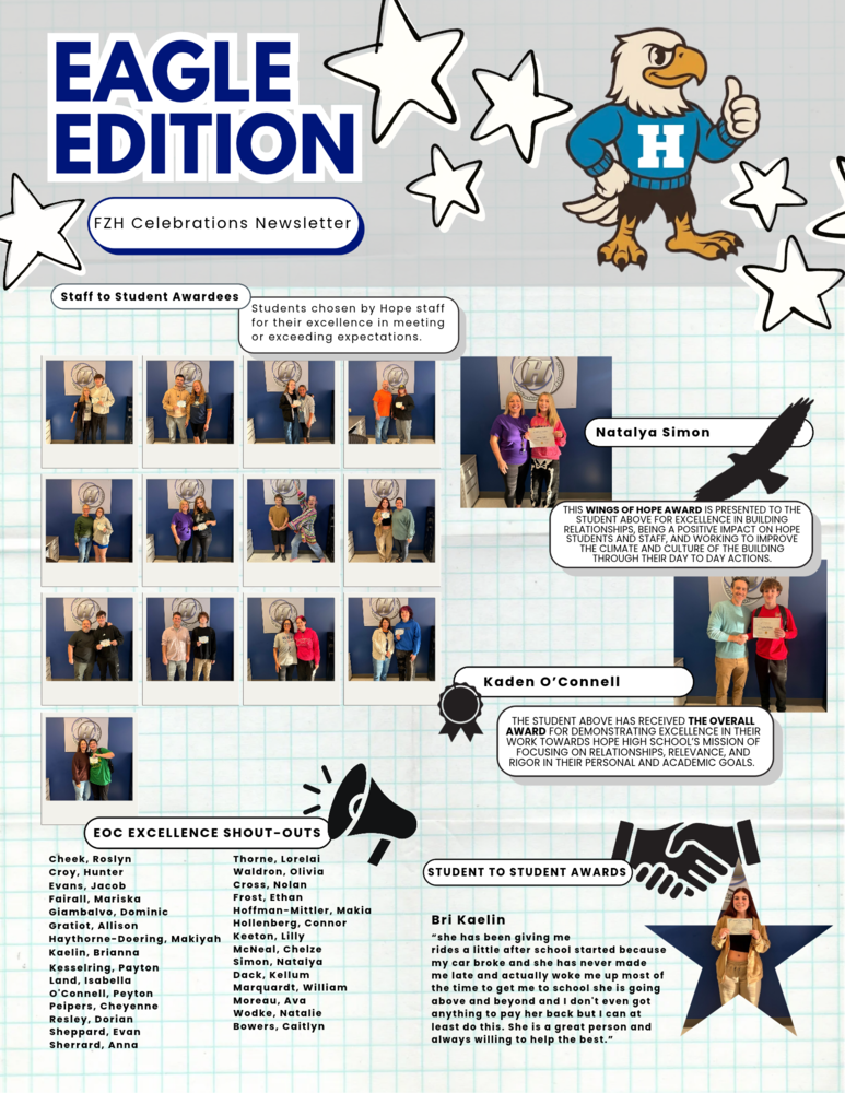 Flyer with students names and photos who won awards