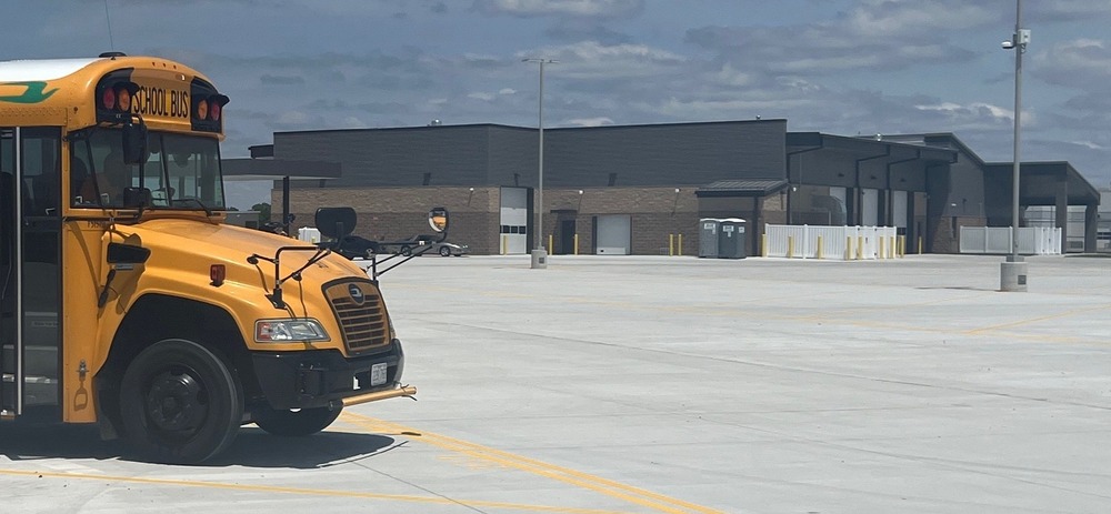 bus parked in front of new Transportation Center