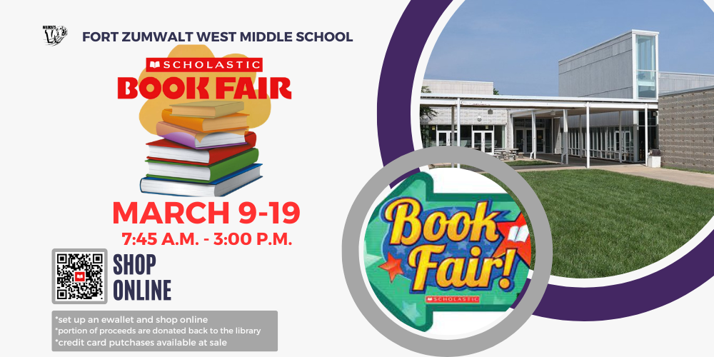 stack of books and a picture of west middle school
