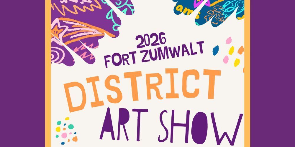 Art show poster splashes purple pick orange and teal