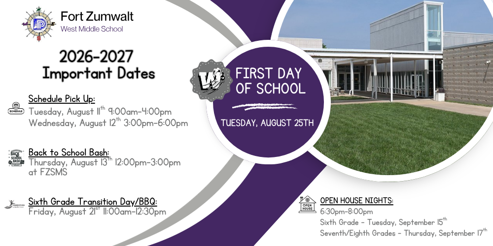 picture of West middle school and important dates listed