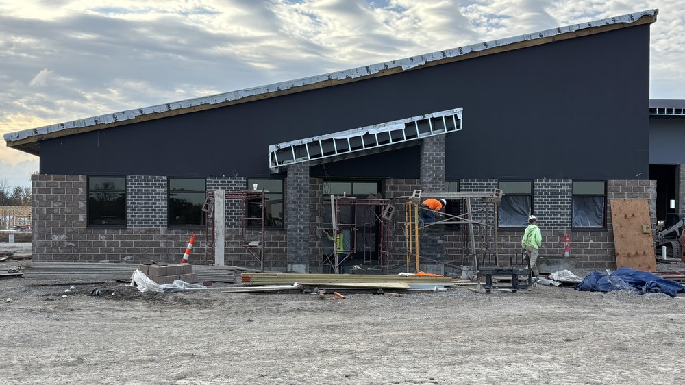 Brick front in progress on the new Transportation Center