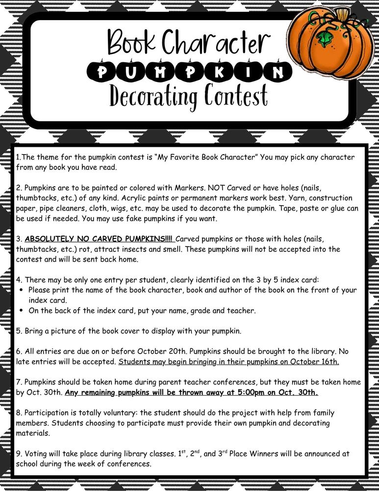 TCE Book Character Pumpkin Decorating Contest