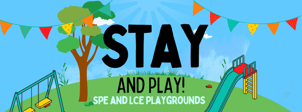 STAY AND PLAY!  SWINGS AND TREES ON A GREEN HILL WITH SLIDES AND SWINGS