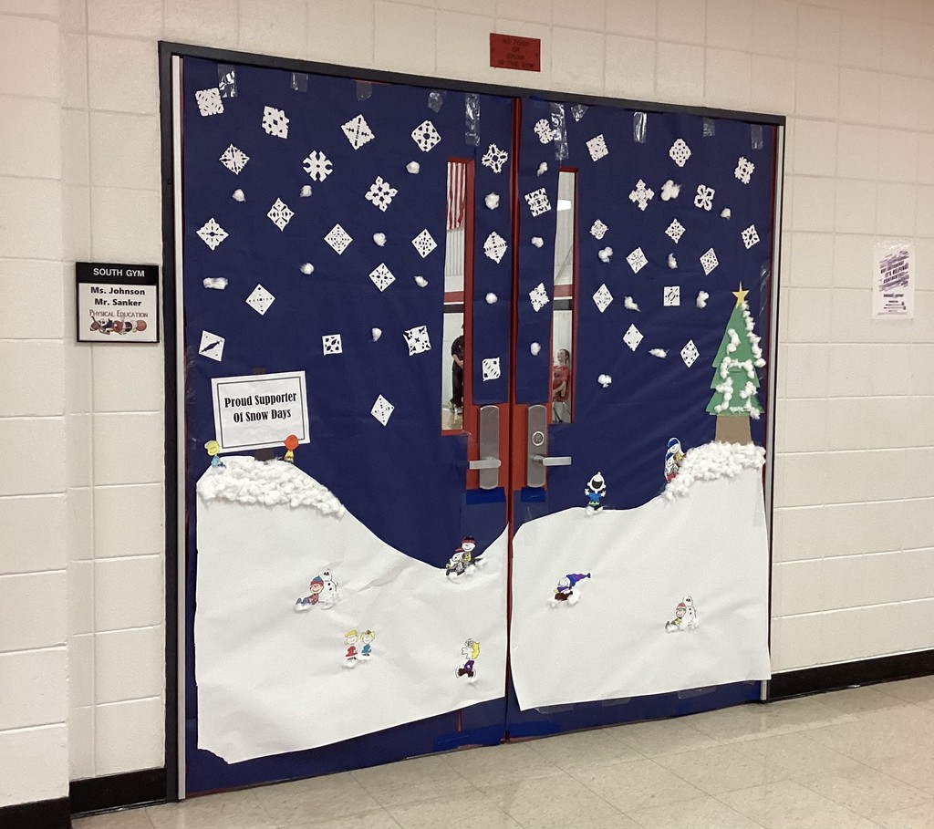 Decorated Door for Holidays Peanuts sledding
