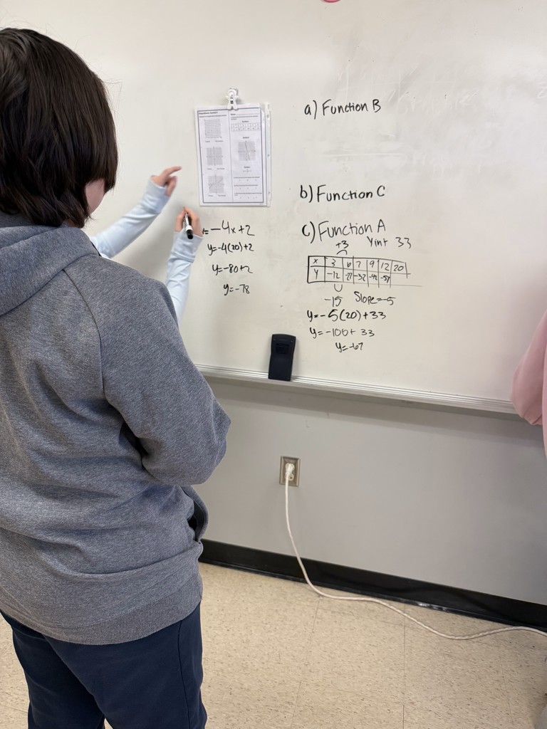 8th Grade math students engaged in learning at the white boards. Great way to start a Tuesday!