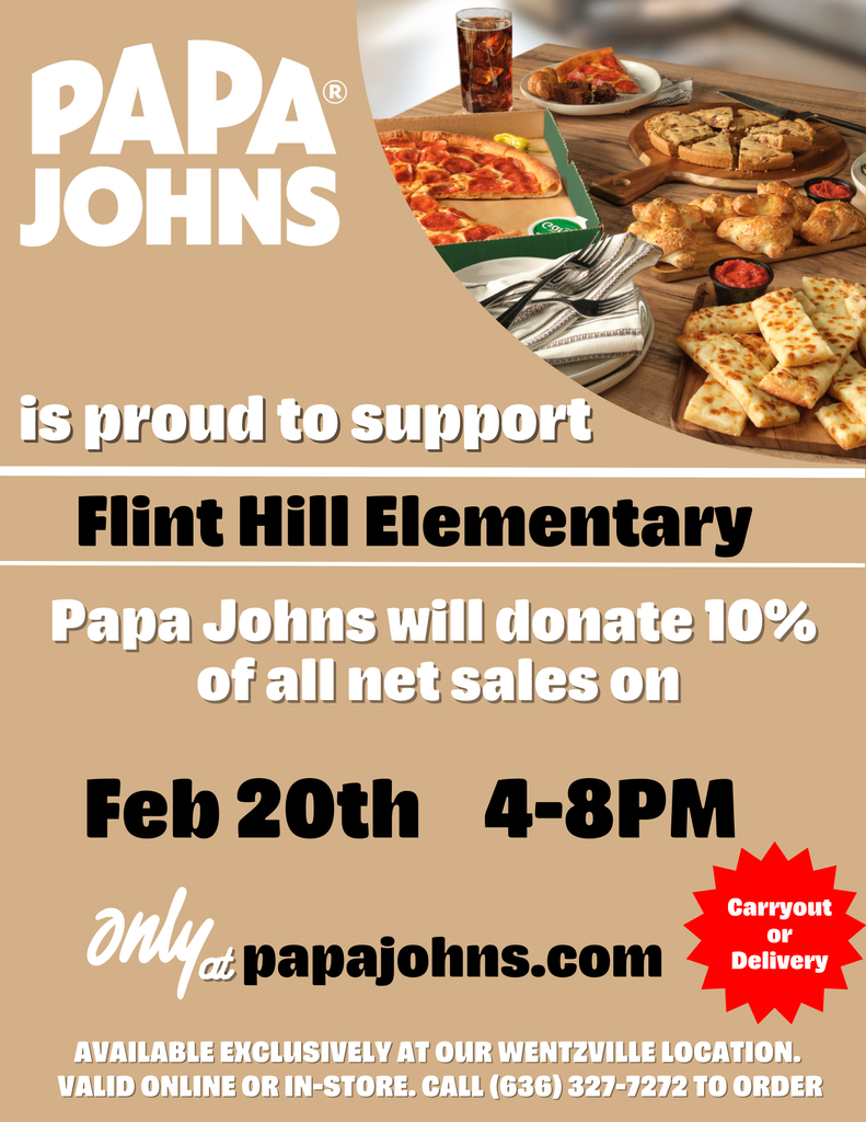Papa Johns Dine to Donate 2/20/25 4-8pm