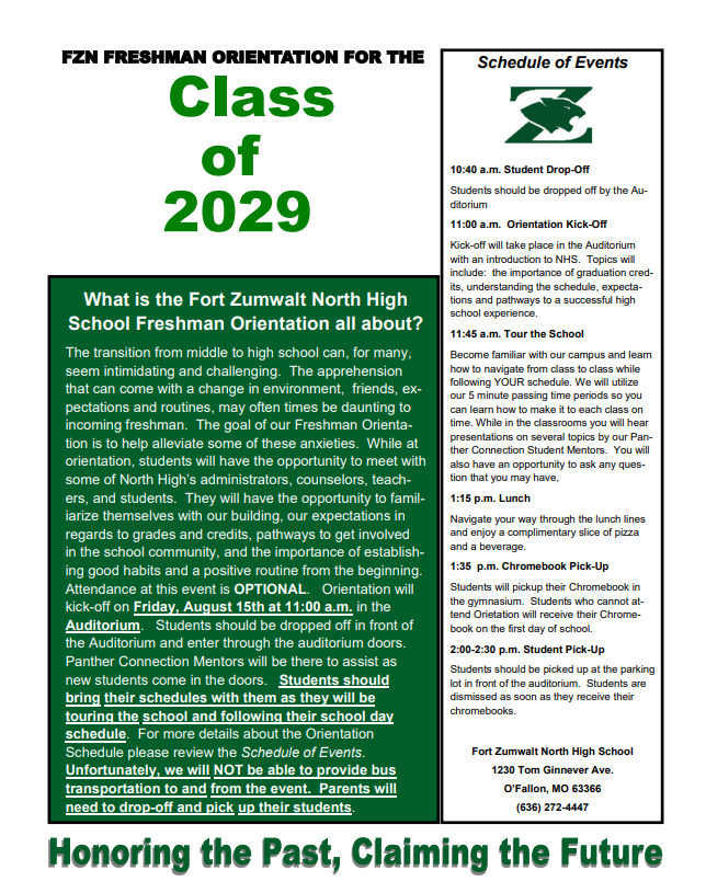 2029 Freshman Orientation Flyer