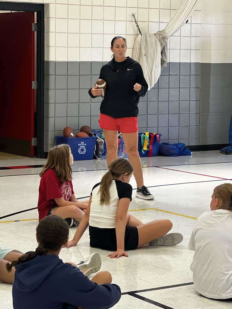 Ms. Vanderbol is prepping students for a fun game of flag Football! Students were eager to learn their roles! #Mustangstakethefield!