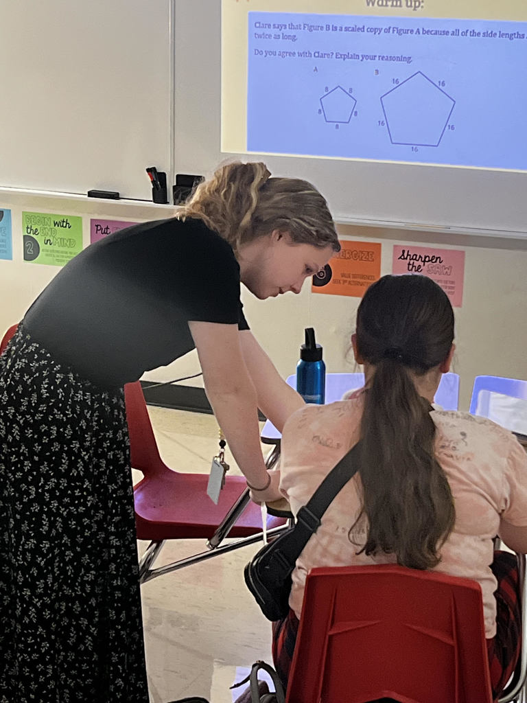 Ms. Yakel working with students on geometric similarities! Students had to decide if figure A is a scaled copy of figure B. #ItsAGreatDayToBeAMustang!