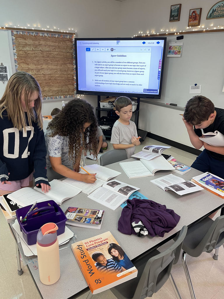 Fifth graders working collaboratively in a group.