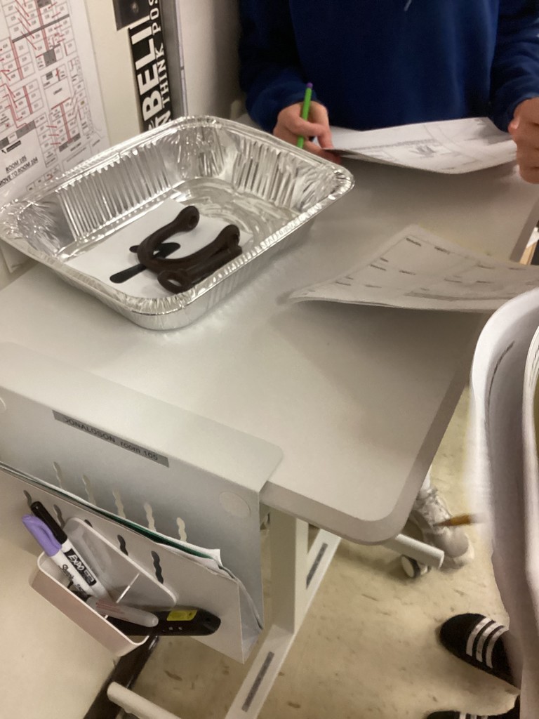 Seventh grade students looking at “tools” used in the ancient world, studying the items, and trying to identify their use. Construction, farming, plumbing? Using hypothesis and context clues to figure it out
