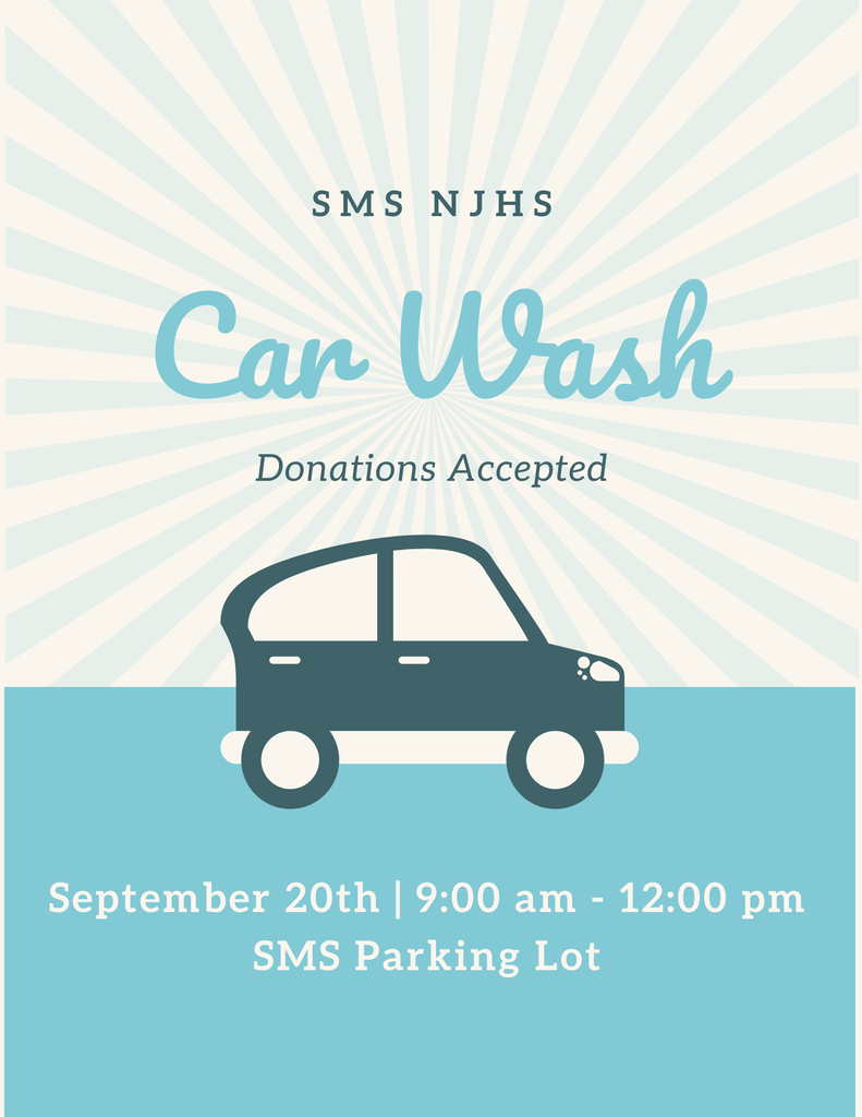 Get your shine on! SMS NJHS is hosting a Car Wash on September 20th, 9 AM–12 PM in the SMS Parking Lot. Donations accepted—swing by and support our Mustangs!