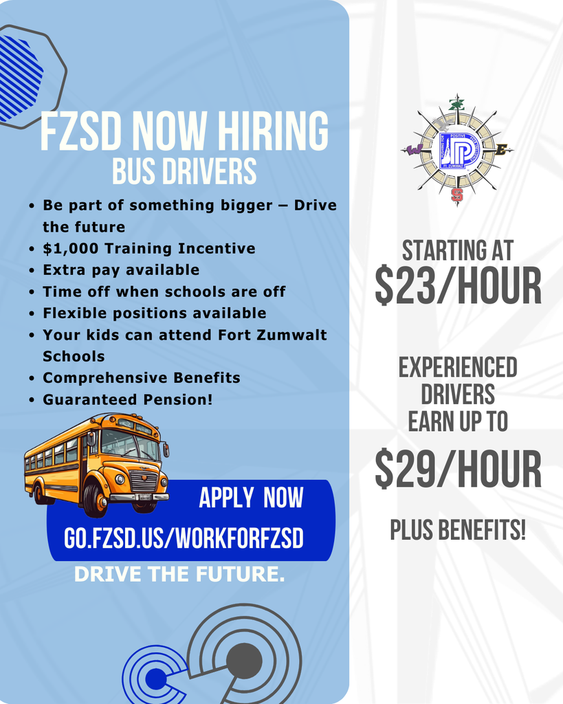 FZSD Now Hiring Bus Drivers. Starting at $23/hour. Experienced drivers earn up to $29/hour. Plus Benefits! Details in post.