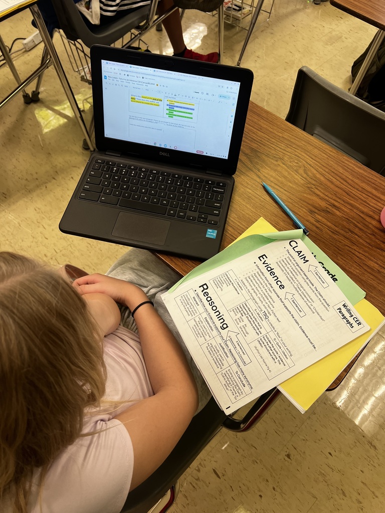 Ms. Belmar's class was working on their CER's (Claim, Evidence, and Reasoning). This is a structured way for students to construct written or verbal responses, especially when analyzing texts, making arguments, or explaining their thinking. #ItsAGreatDayToBeAKnight!