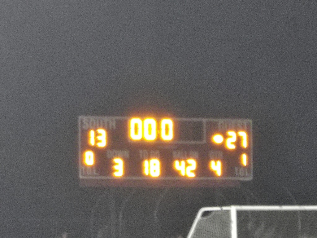scoreboard showing a 27-13 victory 