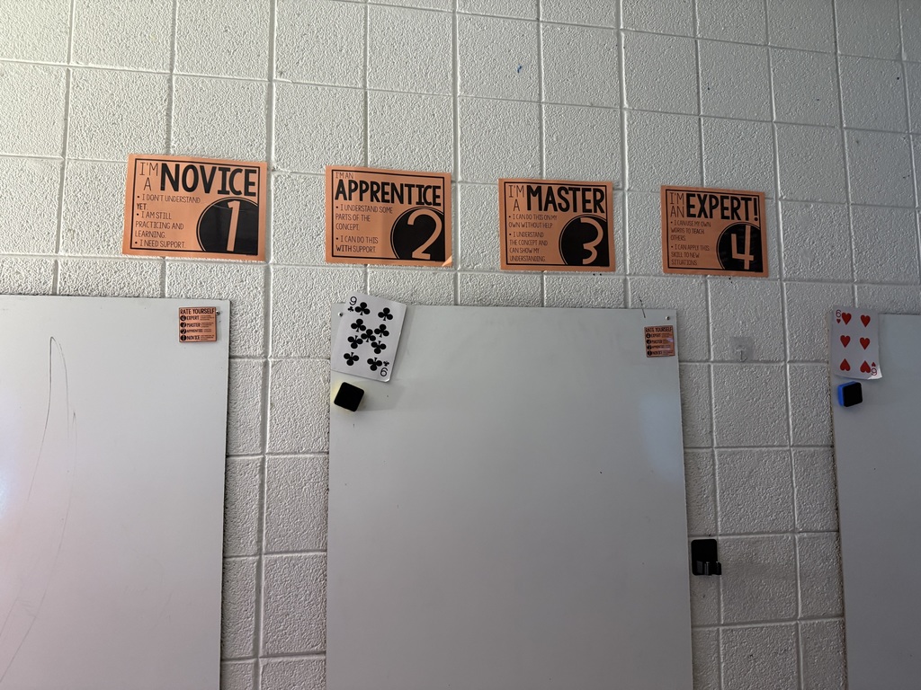 6th grade math does a great job with incorporating success criteria in their classroom! They have 4-3-2-1 for students to self assess where they’re at within the learning process. Mrs. Hitt had students work projected on the board for students to see and they got to talk in their group and determine if their work was a 4-3-2-1 and then talk about why. This gives students ownership of their learning which has a high impact on their learning
