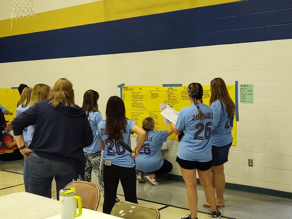 Teachers work on butcher paper 