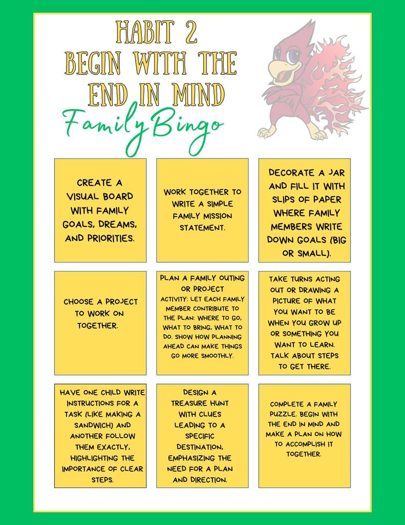 October Begin with the End in Mind Family Bingo