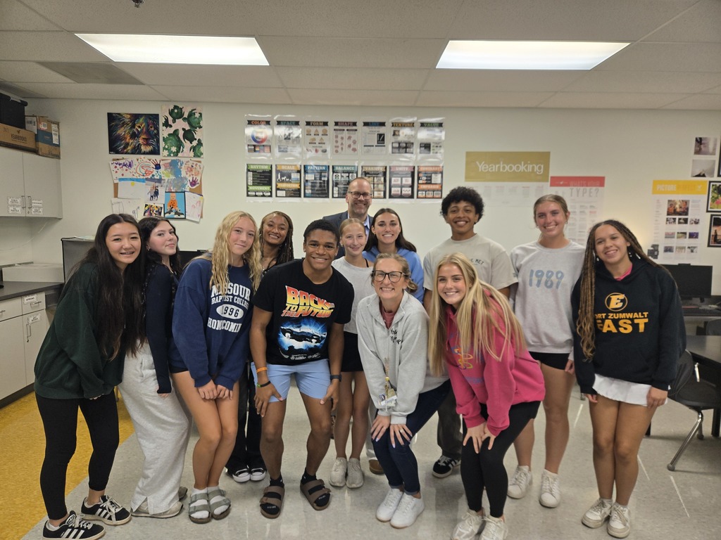 Pictured is Dr. Henry St. Pierre(back row), Ms. Jessica Northrup(front row), and students from her 5th block yearbook class.