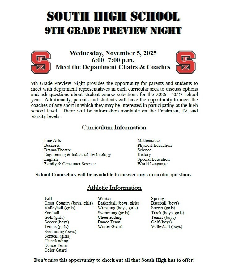 Souht High Preview Night Flyer