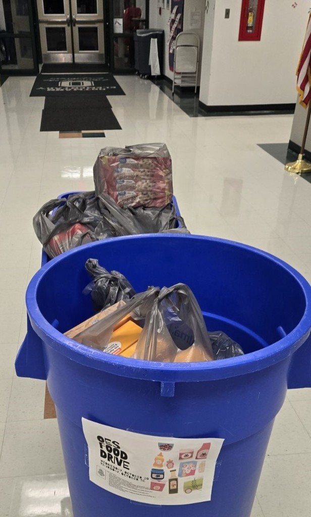 Food bins collect donations for the FZ Elevate Academy food drive.