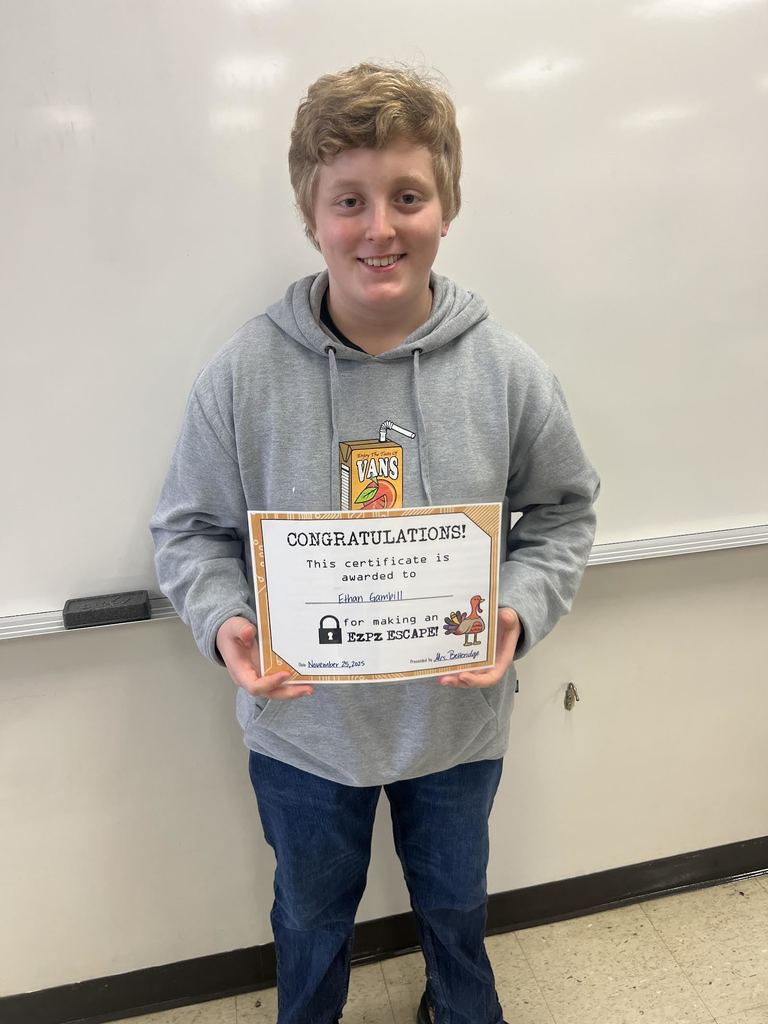 The day before Thanksgiving break, students in Mrs. Betteridge class didn't start break early. Students began prepping for their MAP test by participating in a Thanksgiving themed escape room that reviewed 6th, 7th, and 8th grade material. The students who escaped the fastest earned a certificate and a mustang coin. I super huge shoutout to all the students who had a positive attitude and great participation in escape room.  