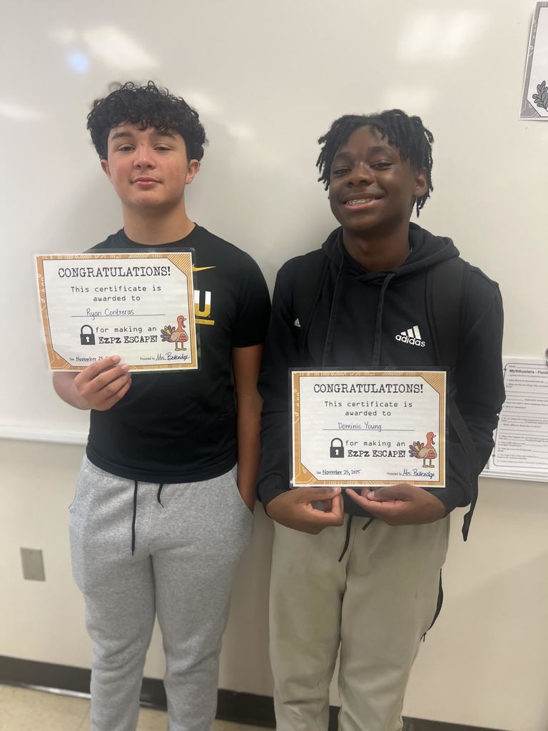 The day before Thanksgiving break, students in Mrs. Betteridge class didn't start break early. Students began prepping for their MAP test by participating in a Thanksgiving themed escape room that reviewed 6th, 7th, and 8th grade material. The students who escaped the fastest earned a certificate and a mustang coin. I super huge shoutout to all the students who had a positive attitude and great participation in escape room.  