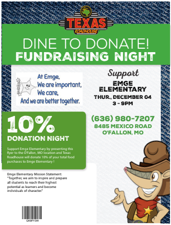 Emge TX Roadhouse Fundraiser 12/4 3-9 PM